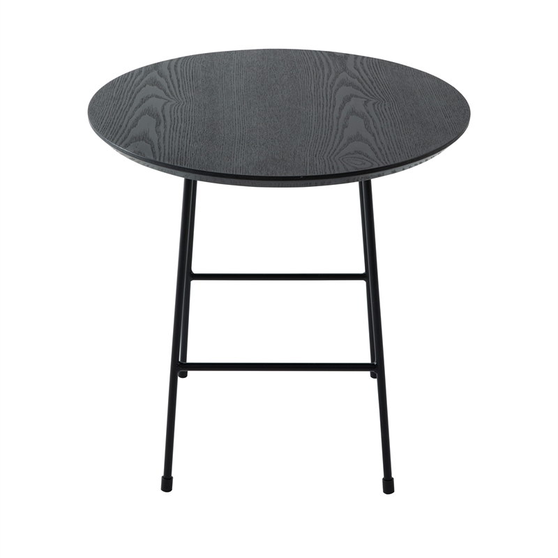 LeisureMod Rossmore Round Side Table With Wood Top and Black Frame Black