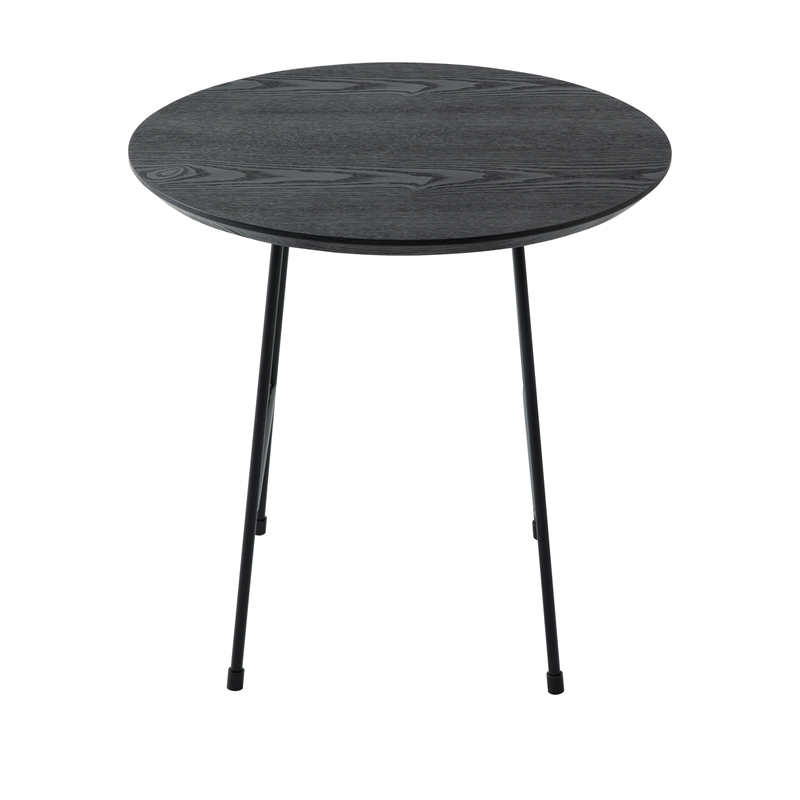 LeisureMod Rossmore Round Side Table With Wood Top and Black Frame Black
