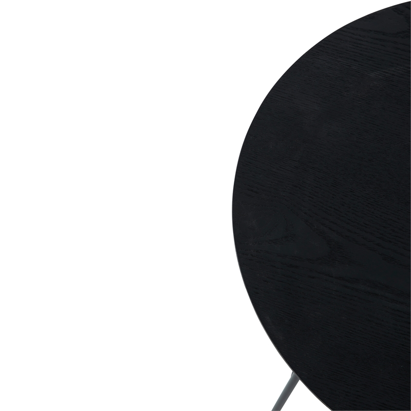 LeisureMod Rossmore Round Side Table With Wood Top and Black Frame Black