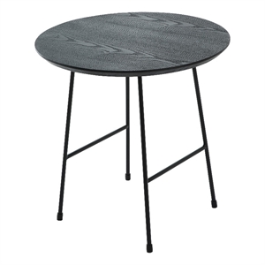 LeisureMod Rossmore Round Side Table With Wood Top and Black Frame Black