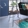 LeisureMod Rossmore Round Side Table With Wood Top and Black Frame Walnut