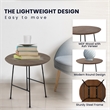 LeisureMod Rossmore Round Side Table With Wood Top and Black Frame Walnut