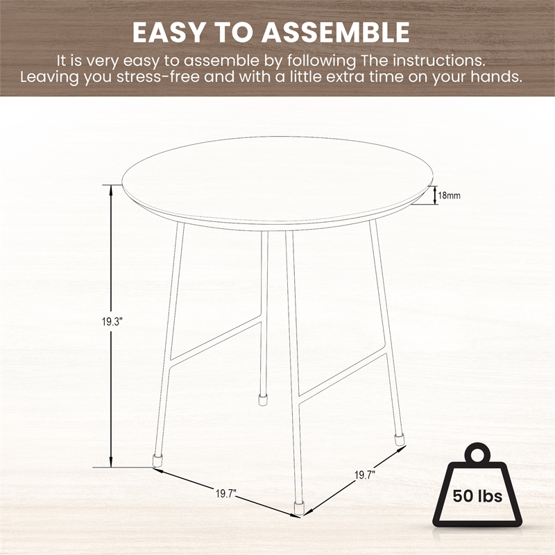 LeisureMod Rossmore Round Side Table With Wood Top and Black Frame Walnut