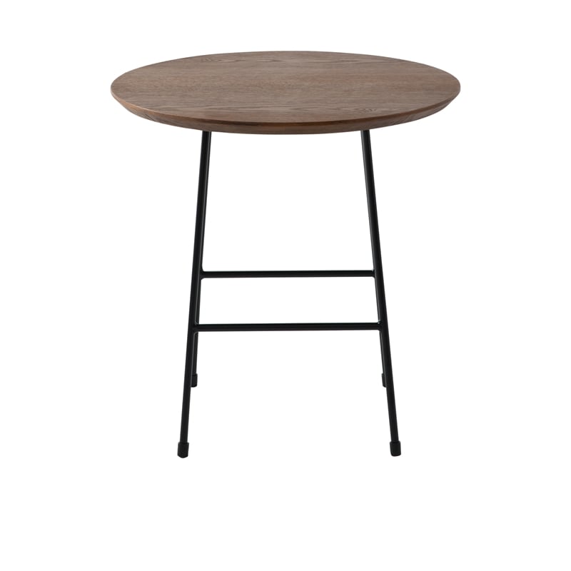 LeisureMod Rossmore Round Side Table With Wood Top and Black Frame Walnut