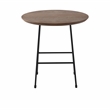 LeisureMod Rossmore Round Side Table With Wood Top and Black Frame Walnut