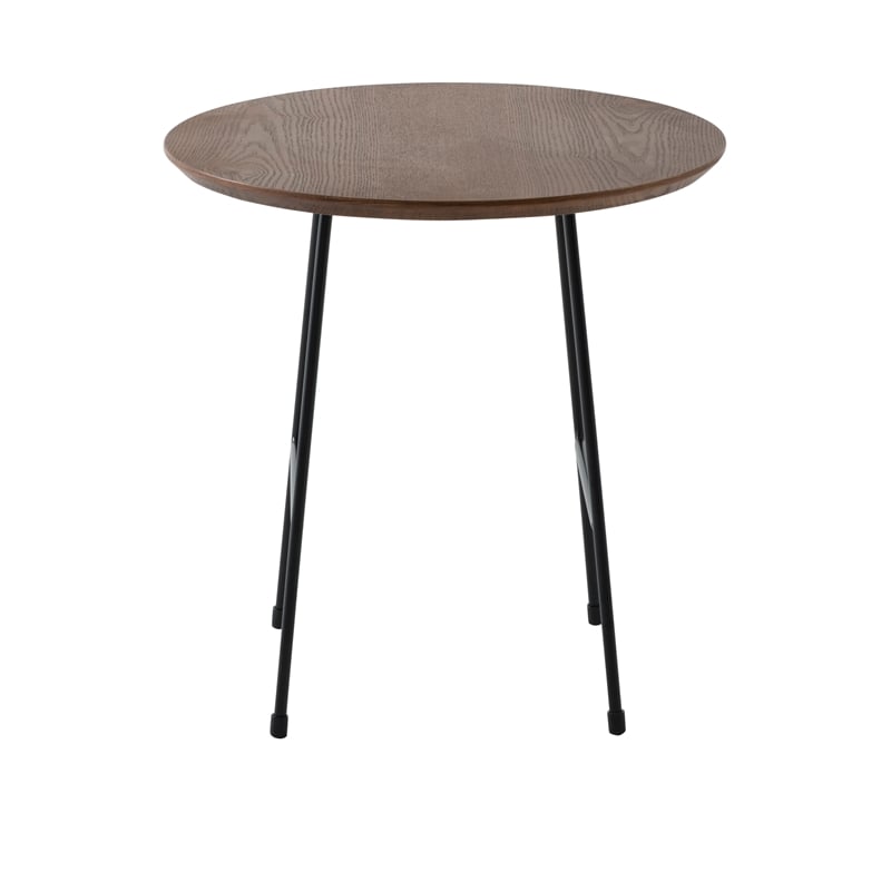 LeisureMod Rossmore Round Side Table With Wood Top and Black Frame Walnut