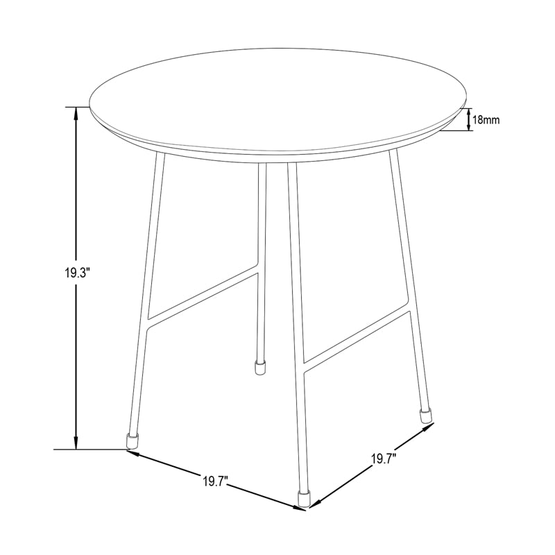 LeisureMod Rossmore Round Side Table With Wood Top and Black Frame Walnut