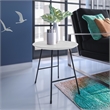 LeisureMod Rossmore Round Side Table With Wood Top and Black Frame White