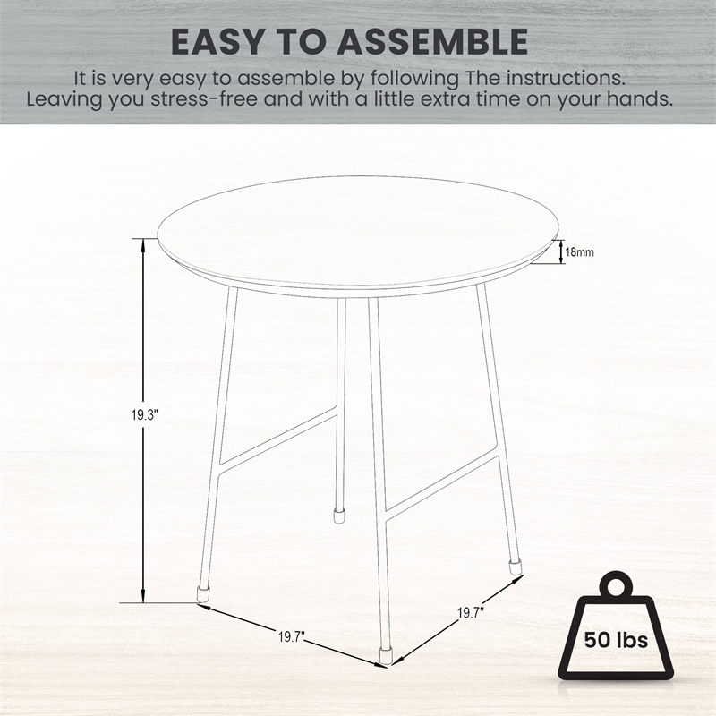 LeisureMod Rossmore Round Side Table With Wood Top and Black Frame White