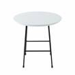 LeisureMod Rossmore Round Side Table With Wood Top and Black Frame White