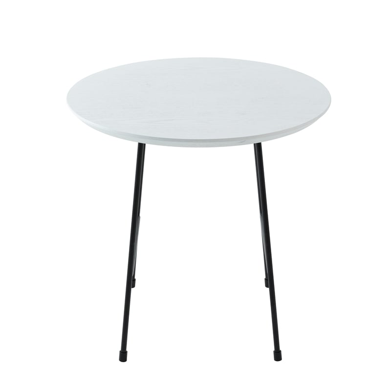 LeisureMod Rossmore Round Side Table With Wood Top and Black Frame White