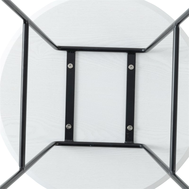 LeisureMod Rossmore Round Side Table With Wood Top and Black Frame White