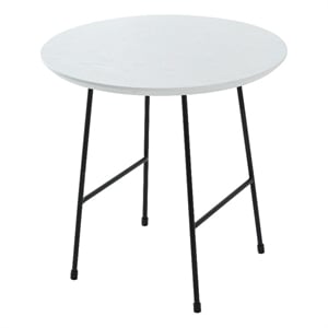 LeisureMod Rossmore Round Side Table With Wood Top and Black Frame White