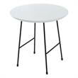 LeisureMod Rossmore Round Side Table With Wood Top and Black Frame White