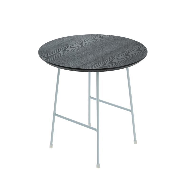 LeisureMod Rossmore Round Side Table With Wood Top and White Frame Black