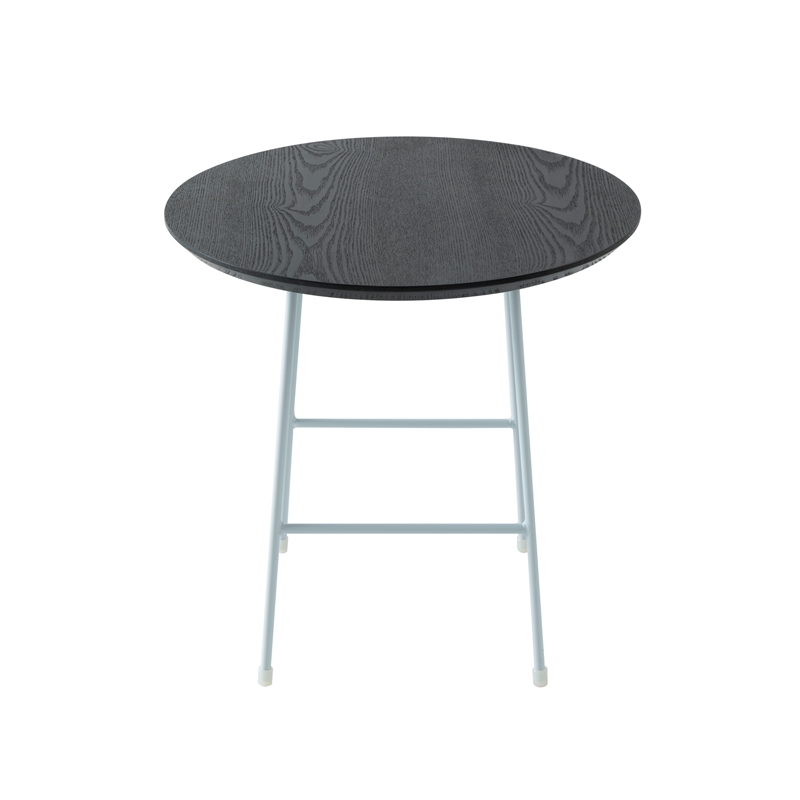 LeisureMod Rossmore Round Side Table With Wood Top and White Frame Black