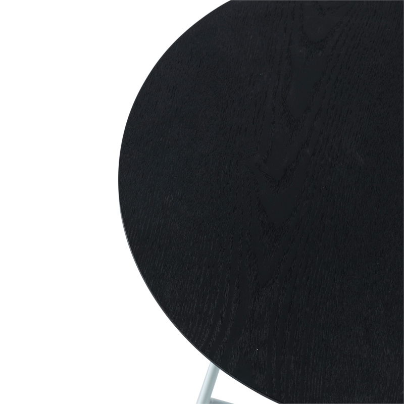LeisureMod Rossmore Round Side Table With Wood Top and White Frame Black