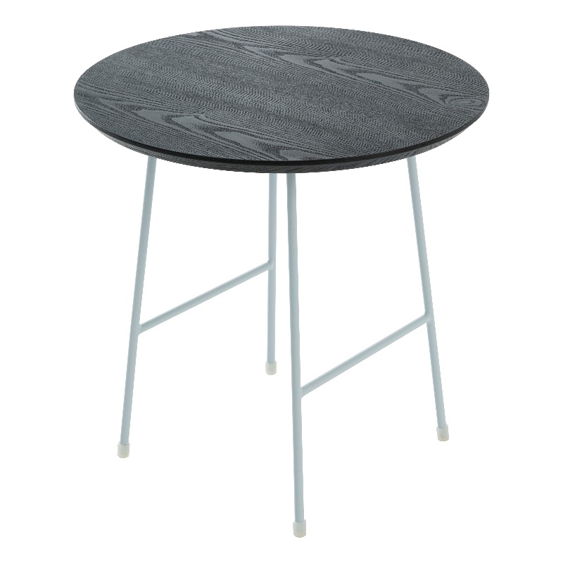 LeisureMod Rossmore Round Side Table With Wood Top and White Frame Black