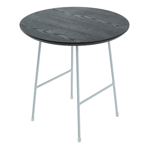 LeisureMod Rossmore Round Side Table With Wood Top and White Frame Black