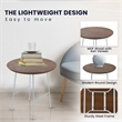 LeisureMod Rossmore Round Side Table With Wood Top and White Frame Walnut
