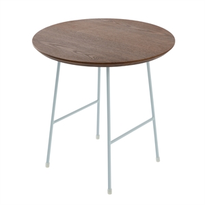 LeisureMod Rossmore Round Side Table With Wood Top and White Frame Walnut