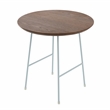 LeisureMod Rossmore Round Side Table With Wood Top and White Frame Walnut