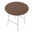 LeisureMod Rossmore Round Side Table With Wood Top and White Frame Walnut