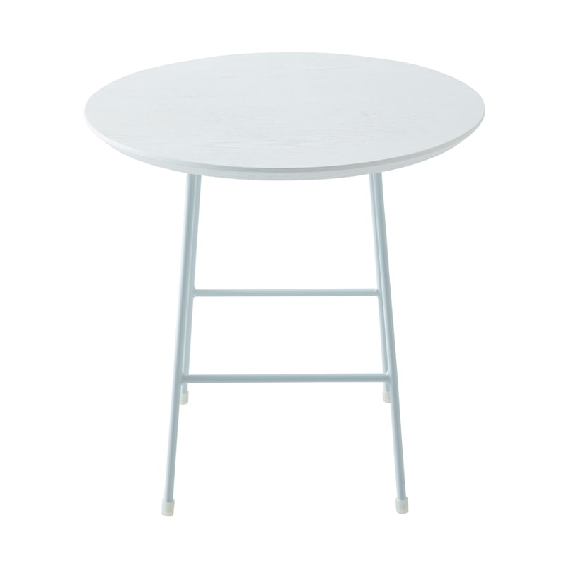 LeisureMod Rossmore Round Side Table With Wood Top and White Frame White