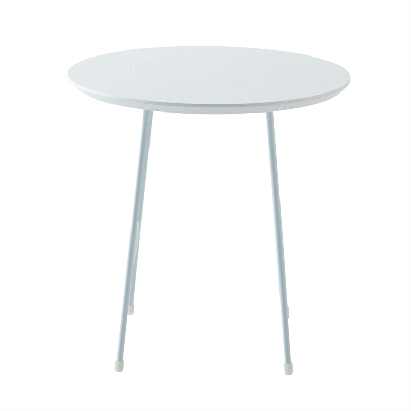 LeisureMod Rossmore Round Side Table With Wood Top and White Frame White