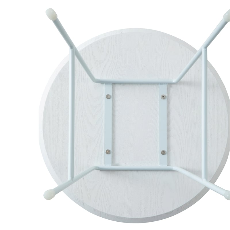 LeisureMod Rossmore Round Side Table With Wood Top and White Frame White