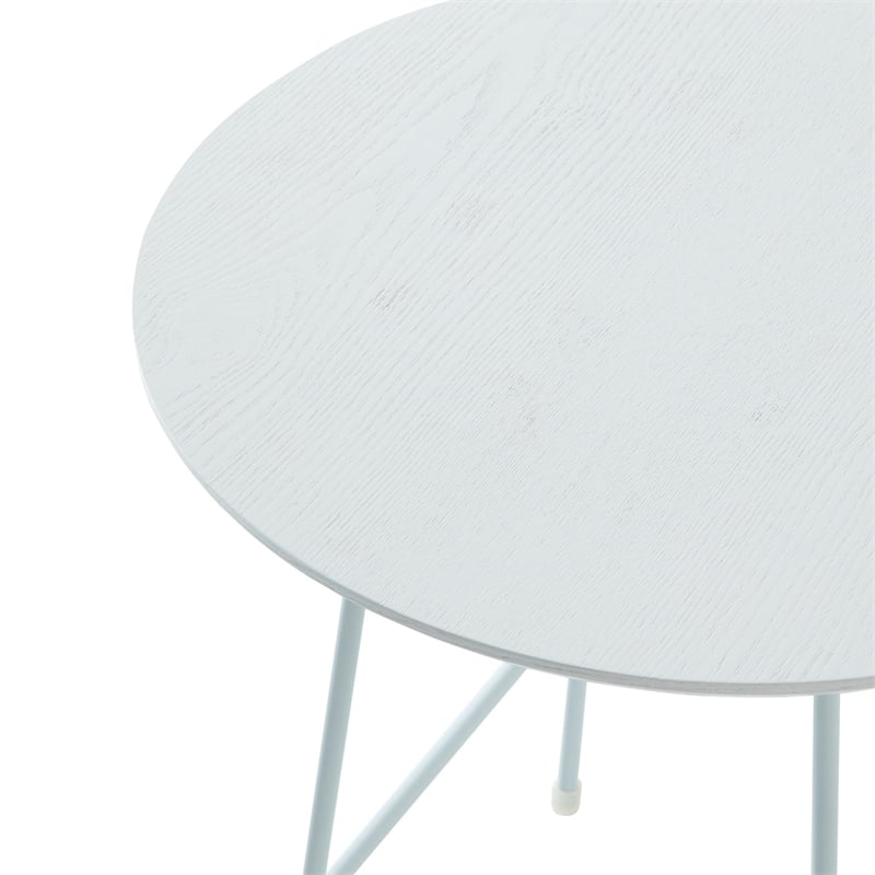 LeisureMod Rossmore Round Side Table With Wood Top and White Frame White