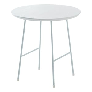 LeisureMod Rossmore Round Side Table With Wood Top and White Frame White