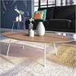LeisureMod Rossmore Oval Side Table With Wood Top and White Frame Natural Wood