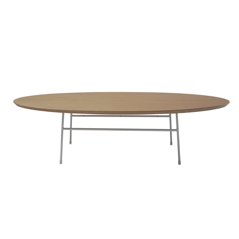 LeisureMod Rossmore Oval Side Table With Wood Top and White Frame Natural Wood