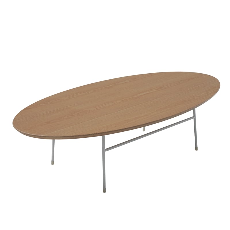 LeisureMod Rossmore Oval Side Table With Wood Top and White Frame Natural Wood