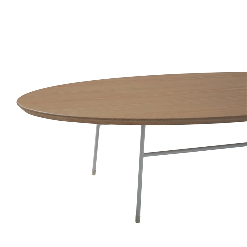 LeisureMod Rossmore Oval Side Table With Wood Top and White Frame Natural Wood
