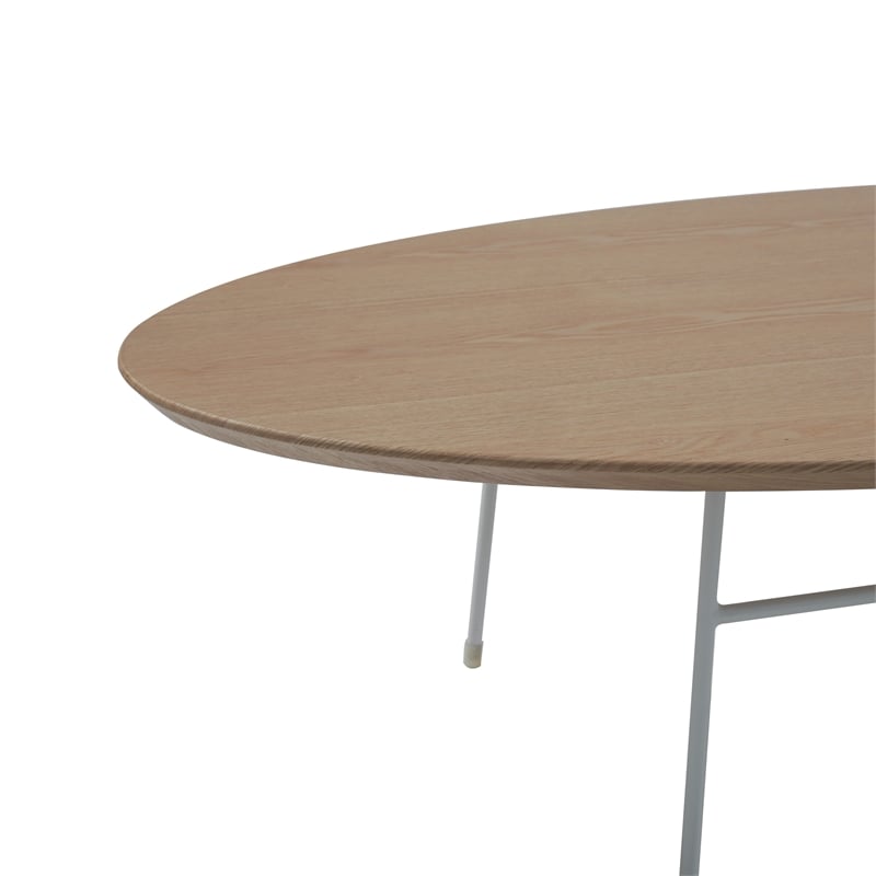 LeisureMod Rossmore Oval Side Table With Wood Top and White Frame Natural Wood
