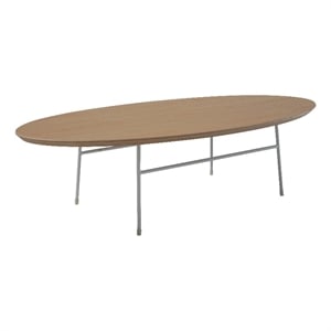 LeisureMod Rossmore Oval Side Table With Wood Top and White Frame Natural Wood