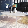 LeisureMod Rossmore Oval Side Table With Wood Top and White Frame White