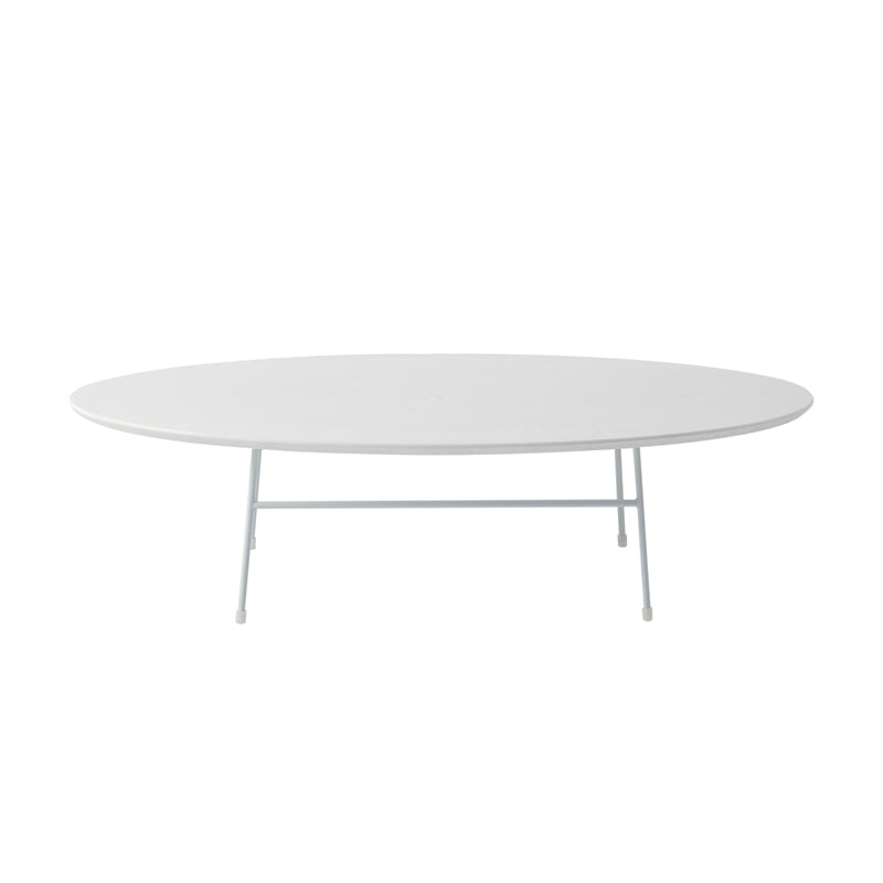 LeisureMod Rossmore Oval Side Table With Wood Top and White Frame White