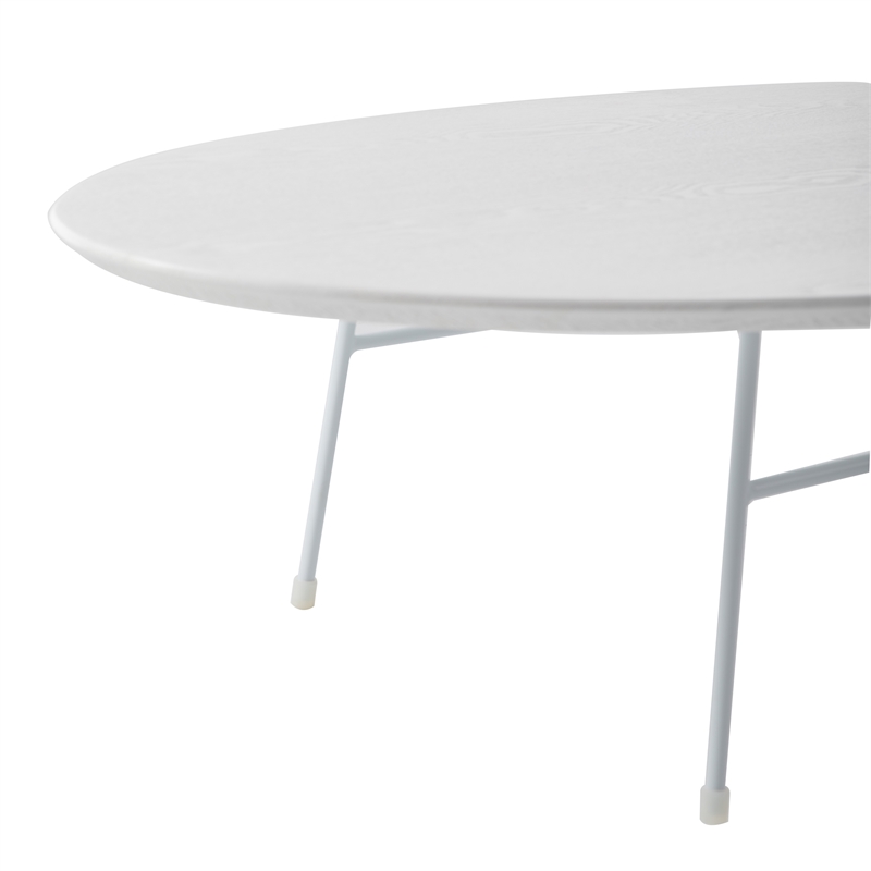 LeisureMod Rossmore Oval Side Table With Wood Top and White Frame White