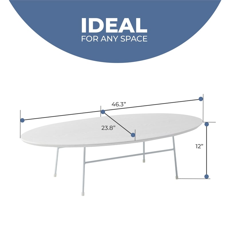 LeisureMod Rossmore Oval Side Table With Wood Top and White Frame White