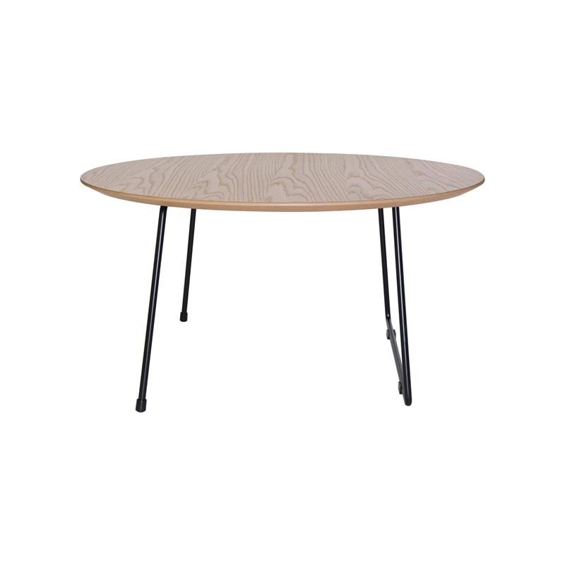 LeisureMod Pemborke Modern Round Coffee Table with Wood Top Natural Wood