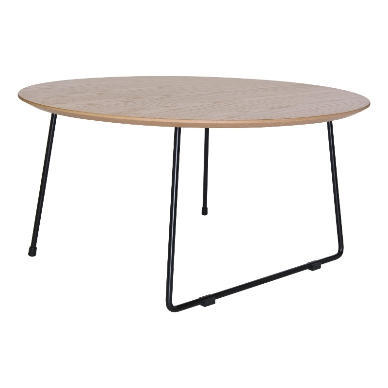 LeisureMod Pemborke Modern Round Coffee Table with Wood Top Natural Wood