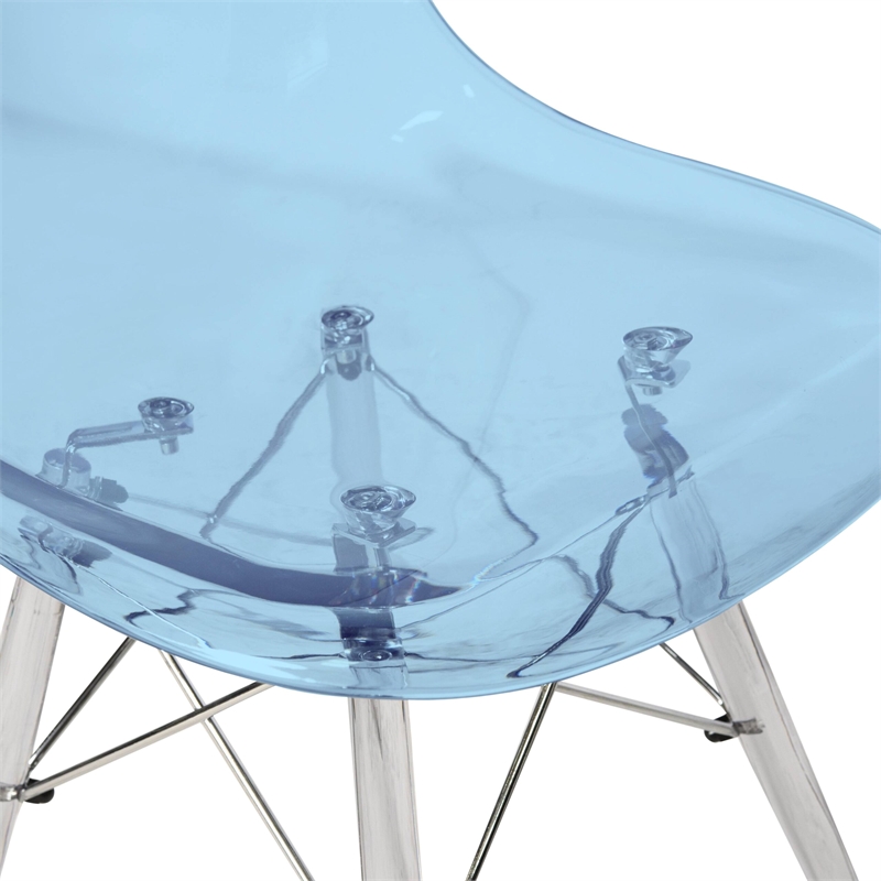 LeisureMod Dover Plastic Transparent Dining Chair Set of 2 Transparent Blue