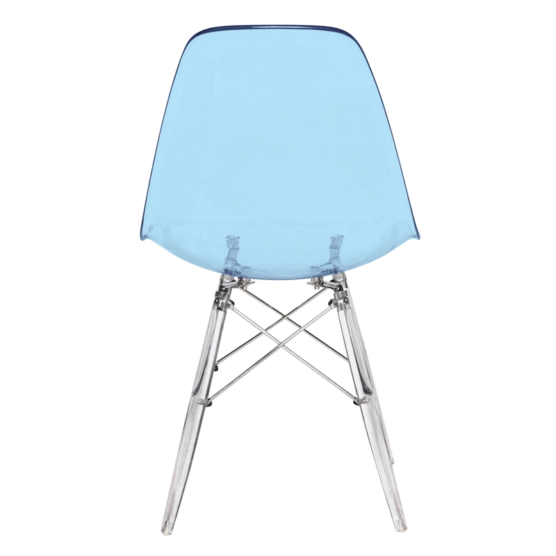 LeisureMod Dover Plastic Transparent Dining Chair Set of 4 Transparent Blue