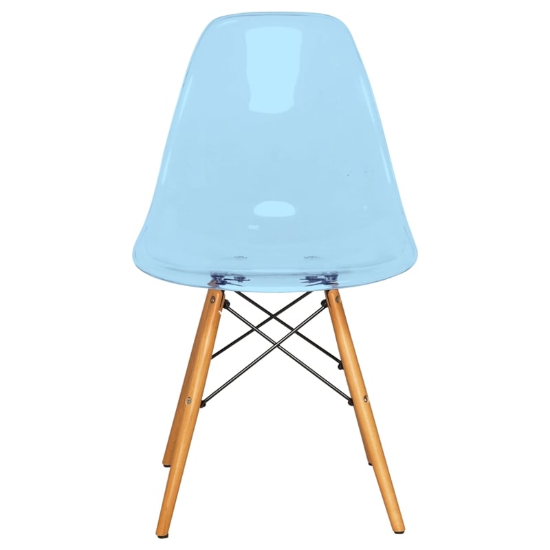 LeisureMod Dover Molded ABS Plastic Side Chair Set of 2 Transparent Blue
