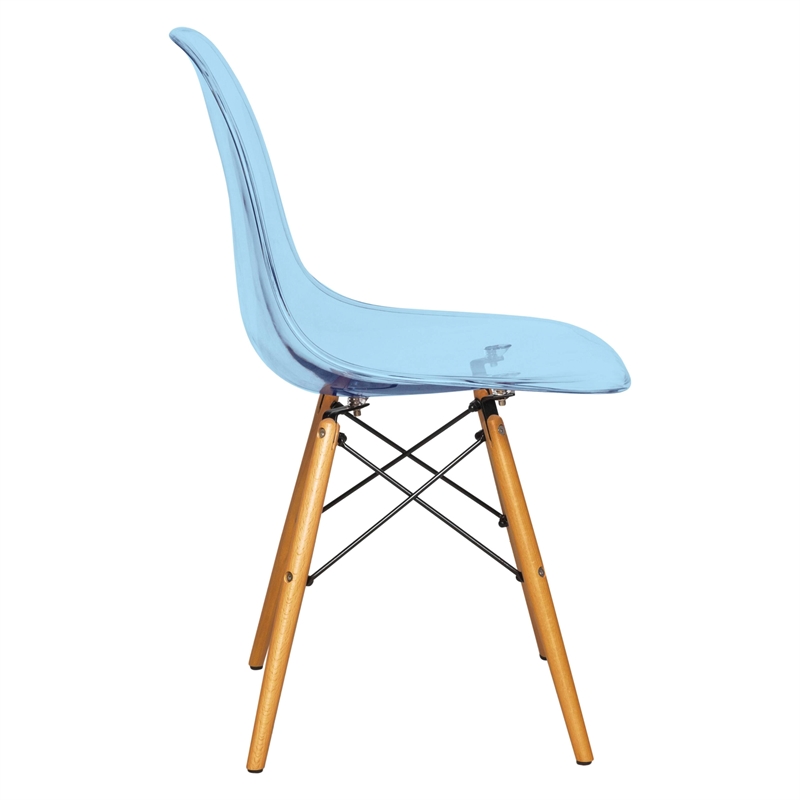 LeisureMod Dover Molded ABS Plastic Side Chair Set of 2 Transparent Blue