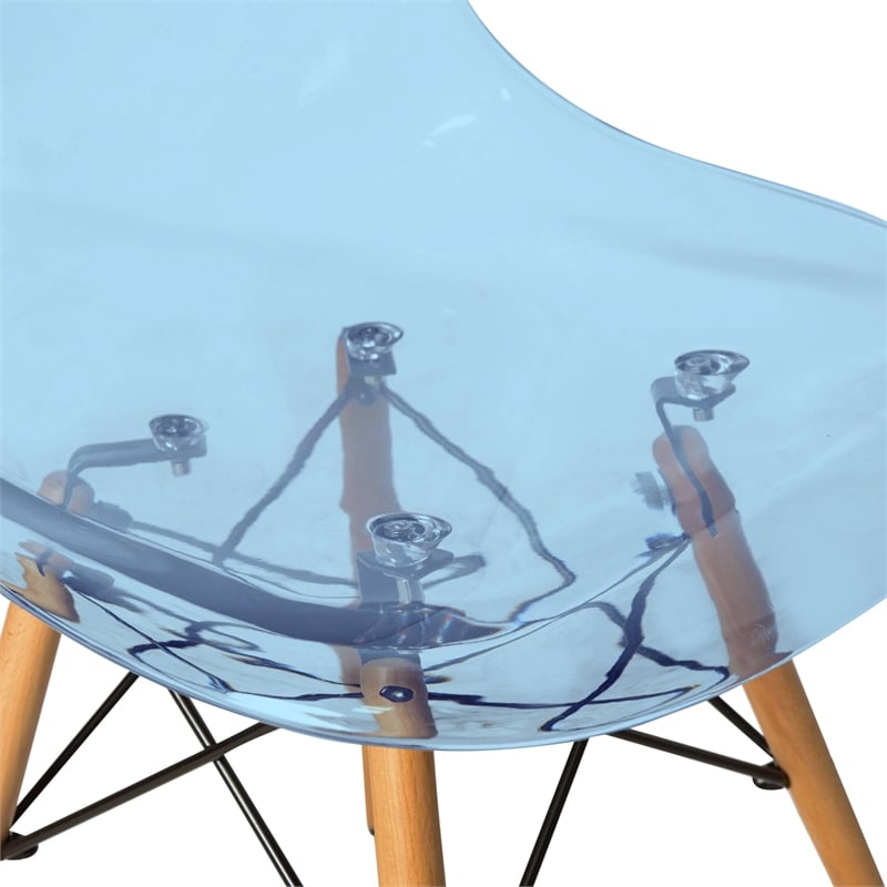 LeisureMod Dover Molded ABS Plastic Side Chair Set of 2 Transparent Blue