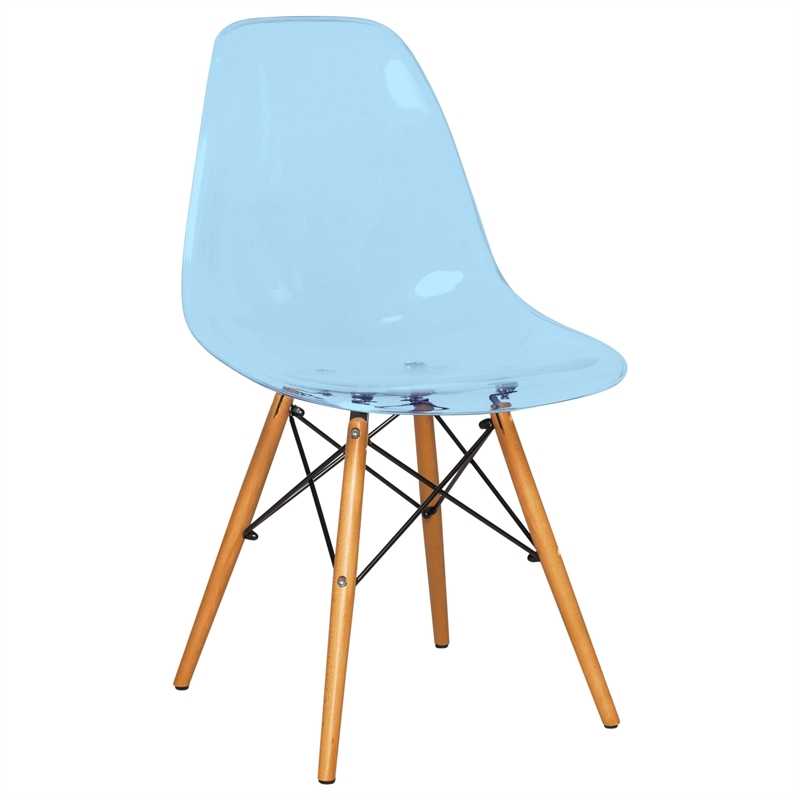 LeisureMod Dover Molded ABS Plastic Side Chair Set of 4 Transparent Blue